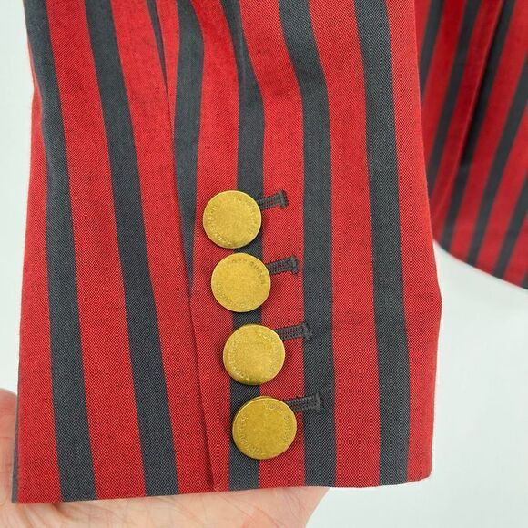 Tory Burch Blazer Jacket Red Navy Stripe Logo Embossed Buttons Lined Women 10 - Picture 5 of 8